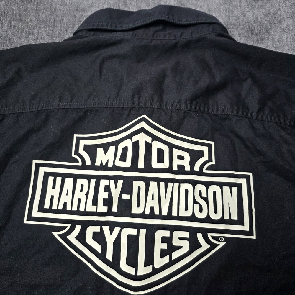 Harley Davidson Shirt Mens XL Black Button Down Wounded Warrior Project Logo - Picture 10 of 11